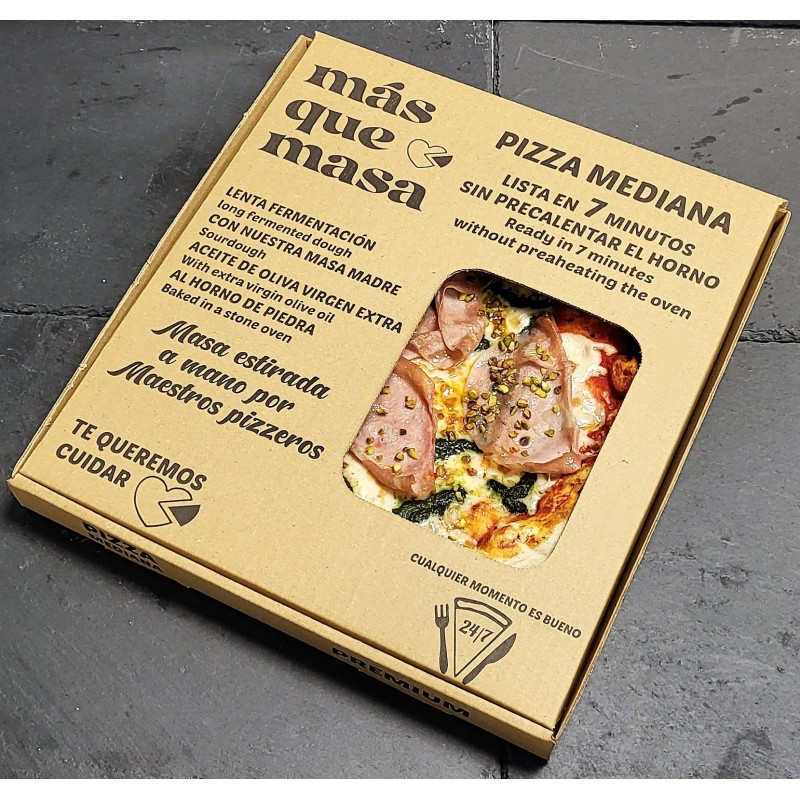 PIZZA MEDIANA MORTADELA DE BOLONIA CON PESTO Y PICTACHO