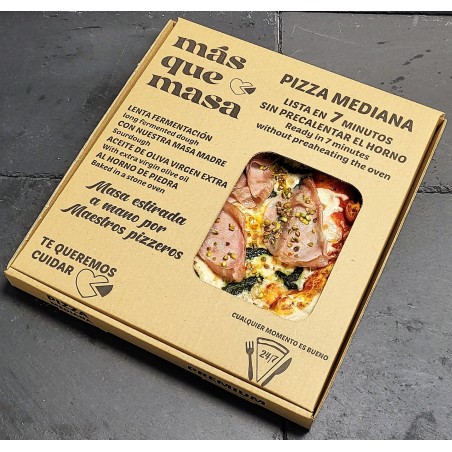 PIZZA MEDIANA MORTADELA DE BOLONIA CON PESTO Y PICTACHO